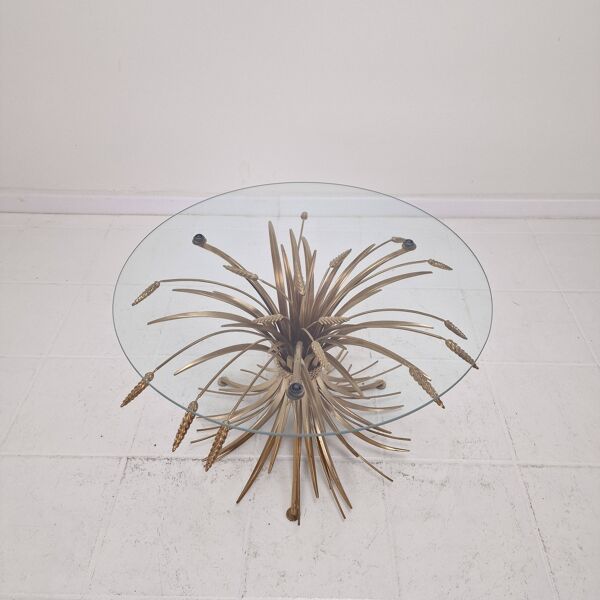 Table basse dorée style Hollywood Regency Coco Chanel en forme de gerbe de blé, 1970