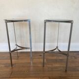 Work from the 70s, pair of chrome metal and glass sofa ends