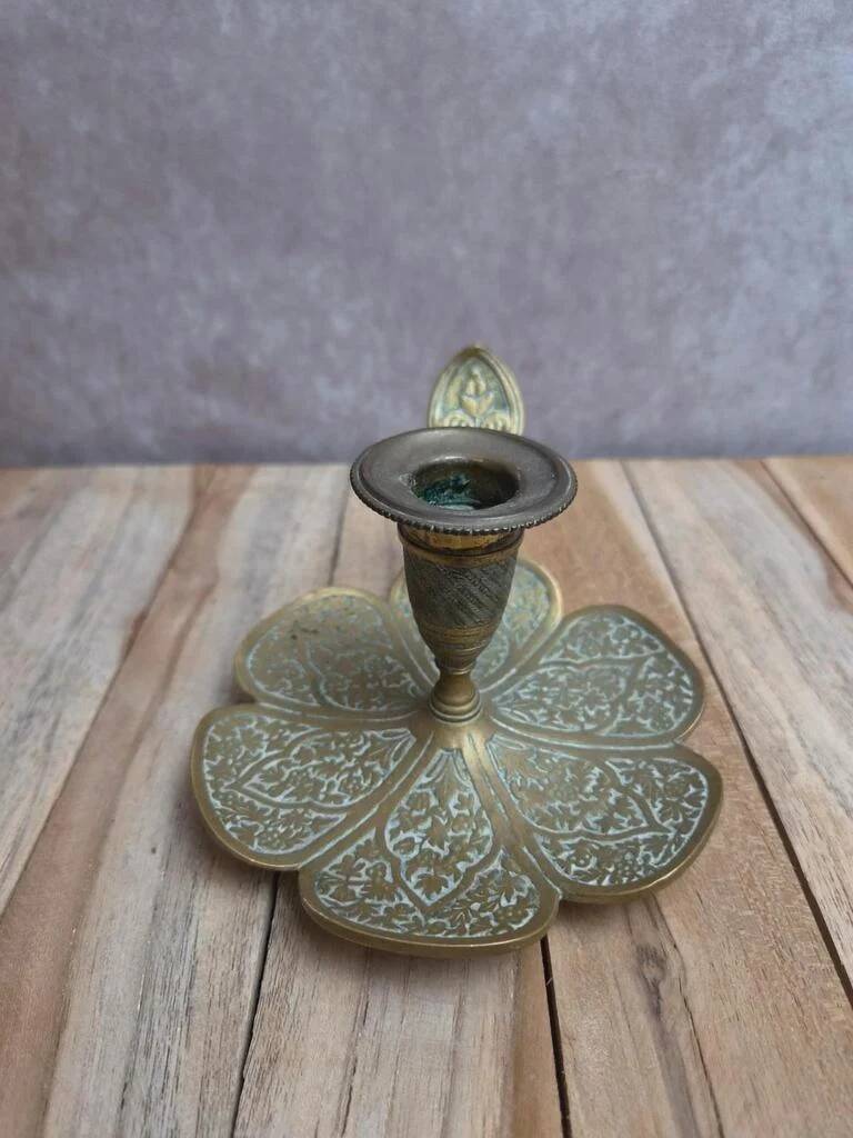 Antique brass candlestick La Ménagère Paris – floral decoration