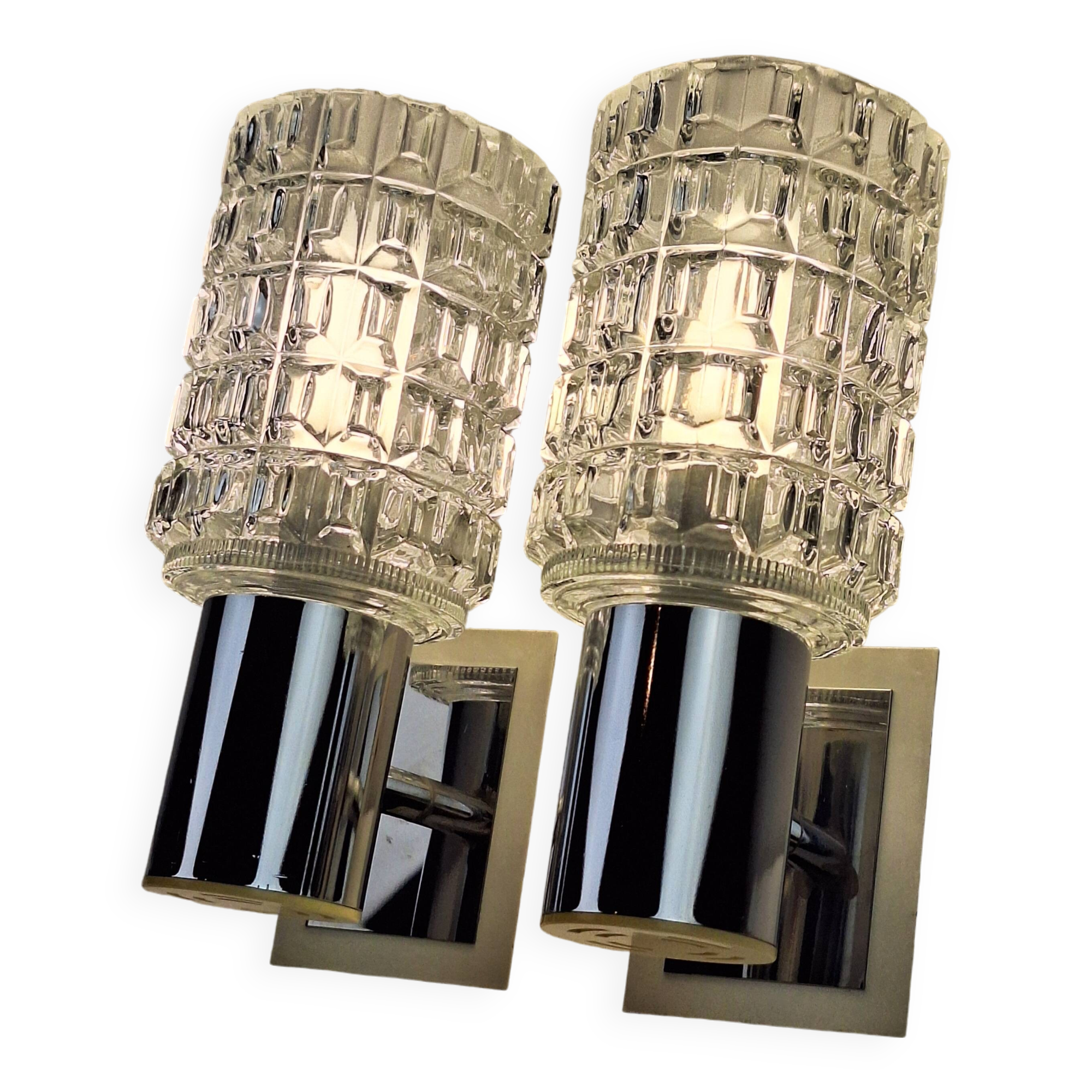 Pair of vintage 70s glass wall lamps by Targetti Sankey