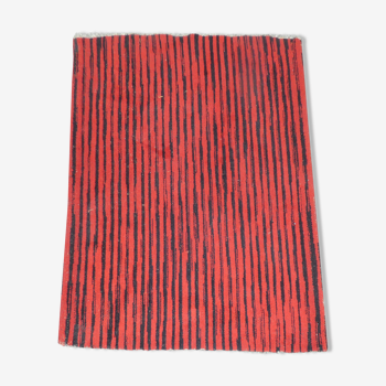 Tapis en Laine Moderniste Rayé Rouge et Blanc, Travail Français circa 1950