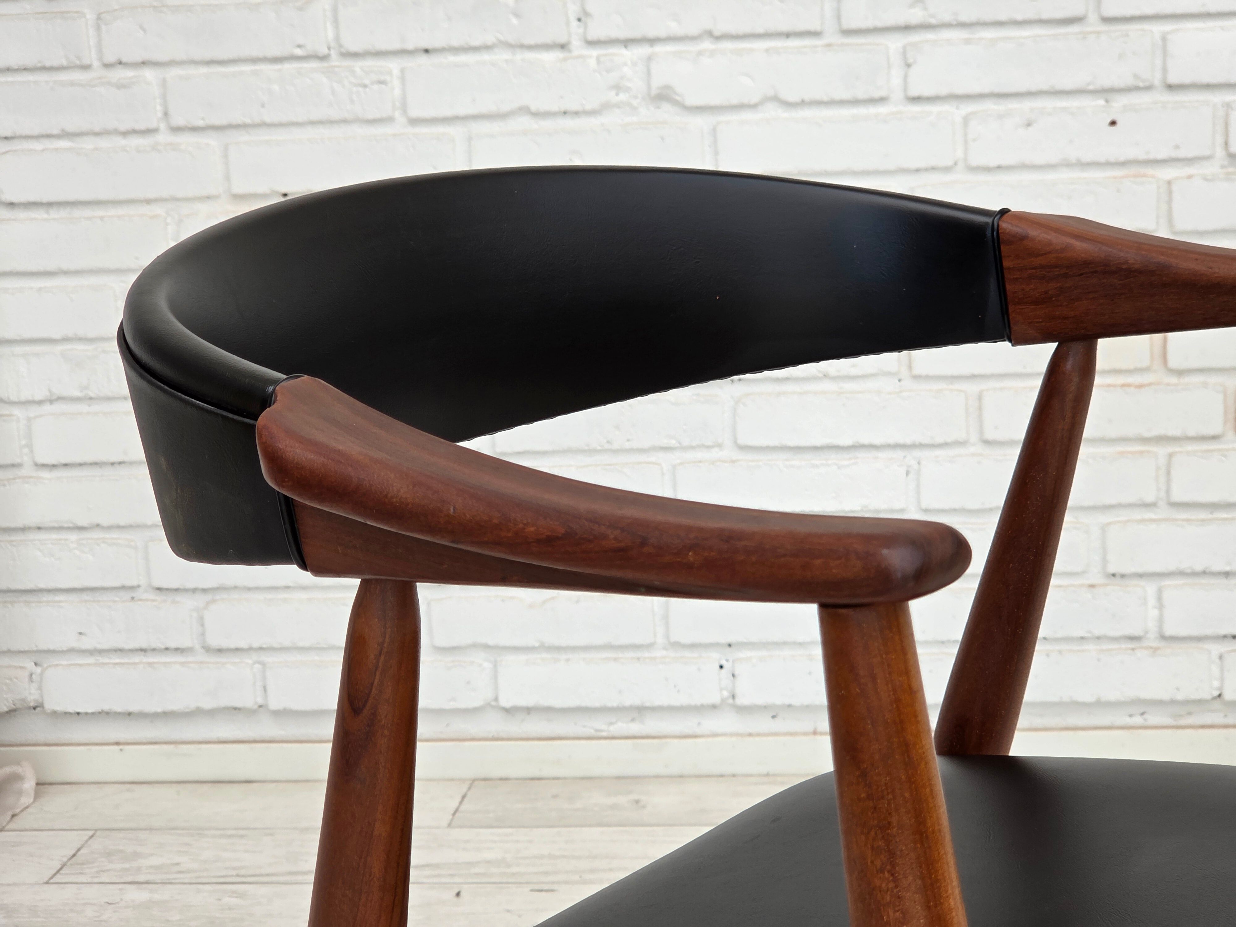 1960s, Danish armchair. Teak wood, black artificial leather.