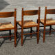 Set of 3 vintage wooden and straw chairs – 1950s