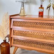 Commode bois et rotin vintage