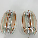 Pair of Italian Murano Glass & Chrome Sconces by Veca, Marked