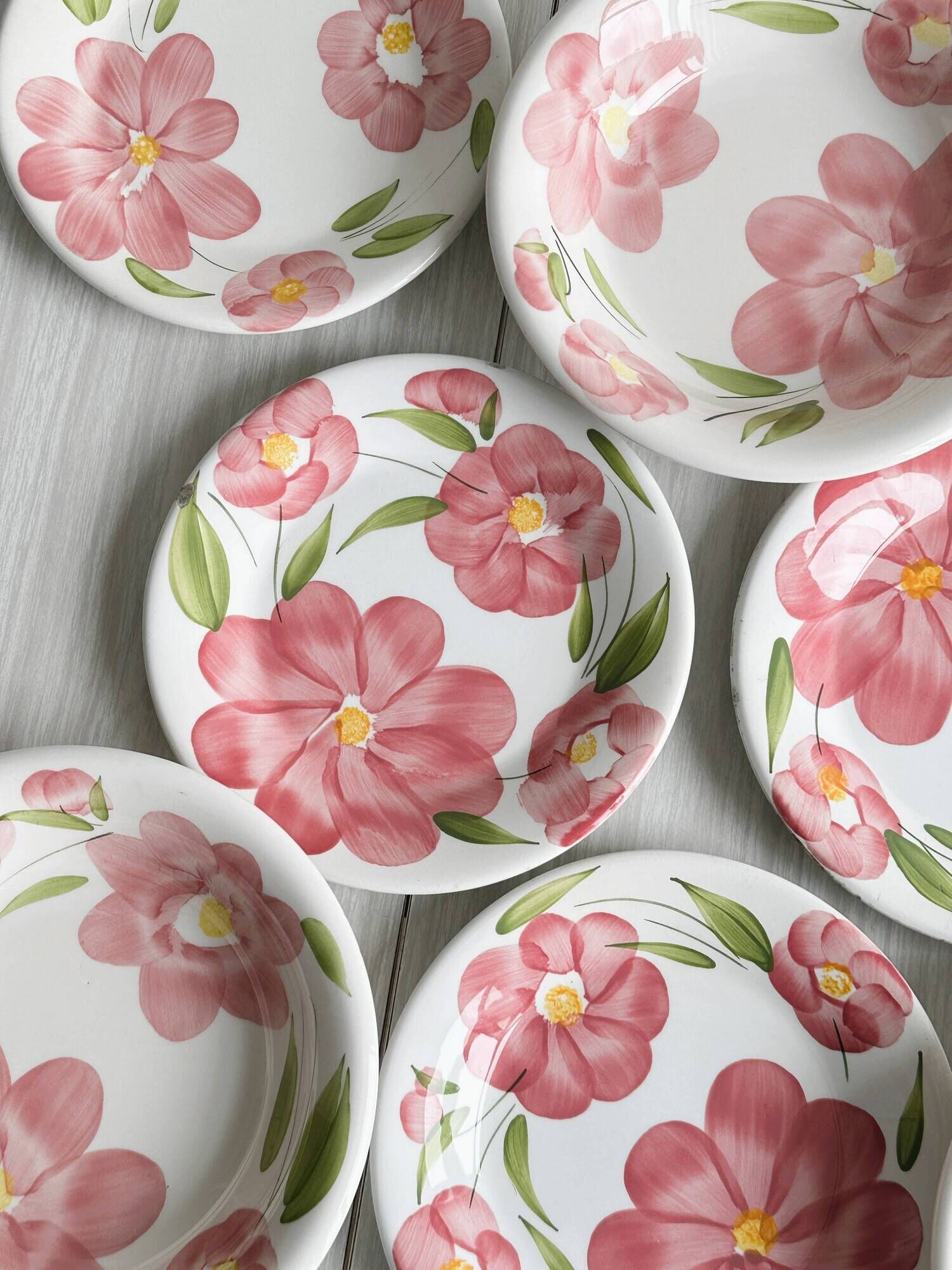 Lot De 6 Assiettes Creuses Kyoto Van Well - 450 Ml Porcelaine Florale Rose Et Rouge