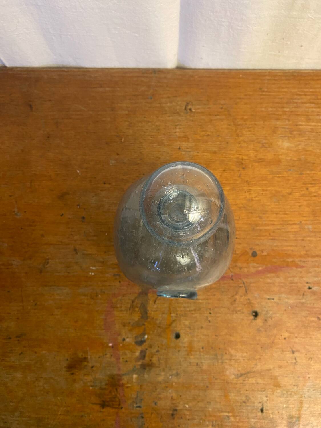 Antique Biot bottle blue bubble blown glass + vintage stopper