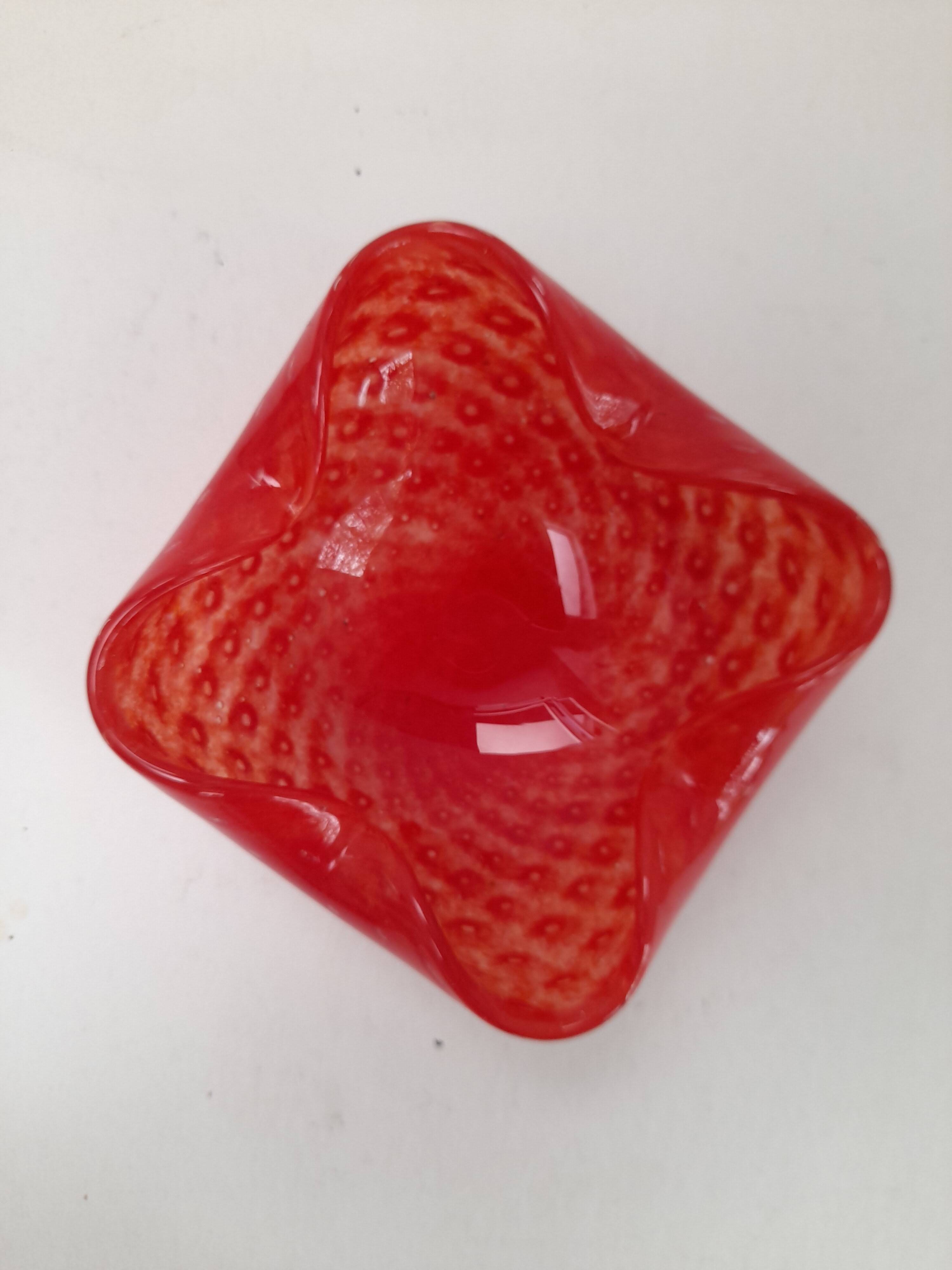 Red bullicante Murano glass catchall signed