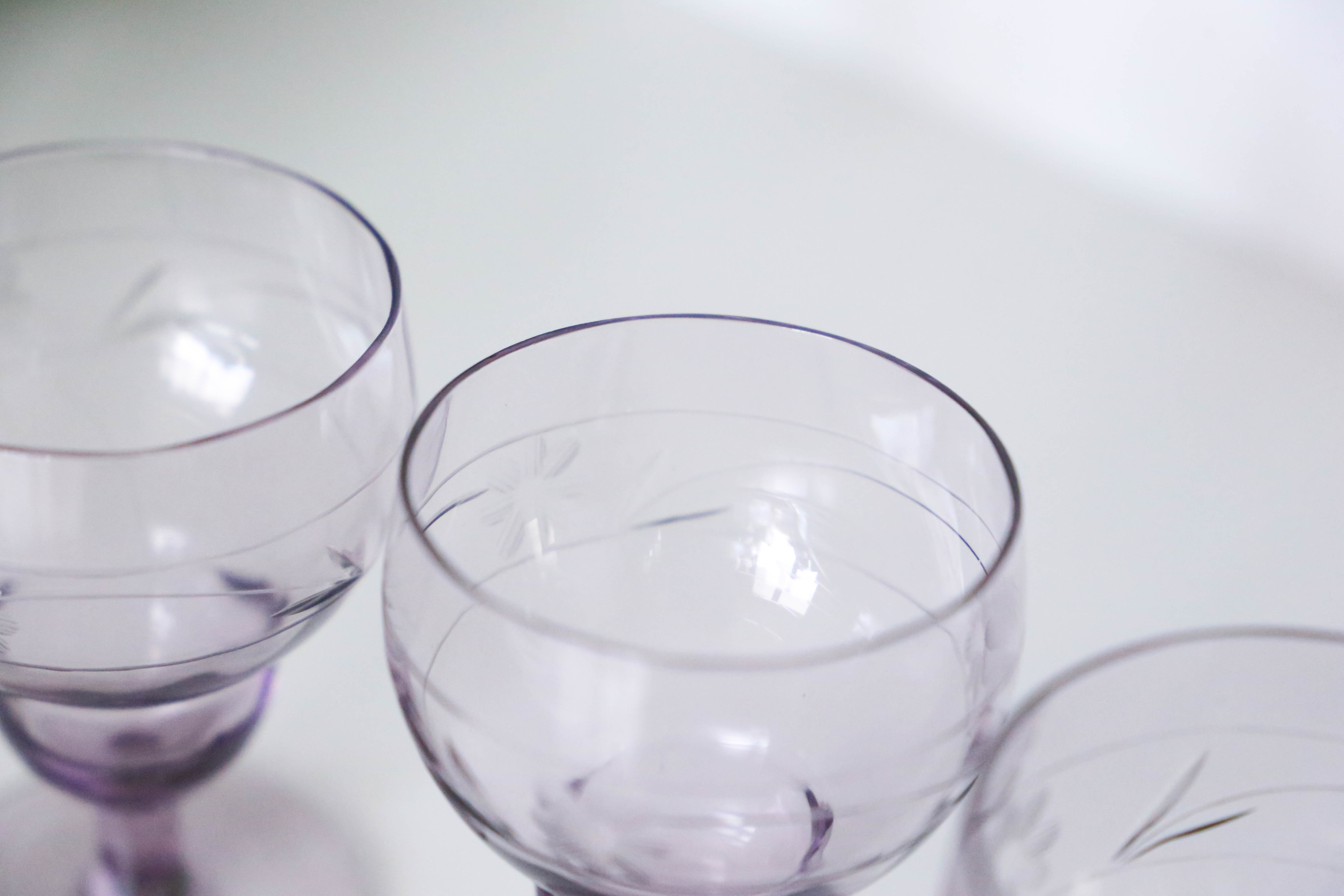 Purple wine glasses x5, art deco, delicate, antique, ancient