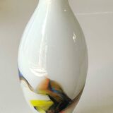 Flamed vase/volutes in white opaline/polychrome Art Glass. Murano style. High 23.5 cm