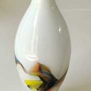 Flamed vase/volutes in white opaline/polychrome Art Glass. Murano style. High 23.5 cm