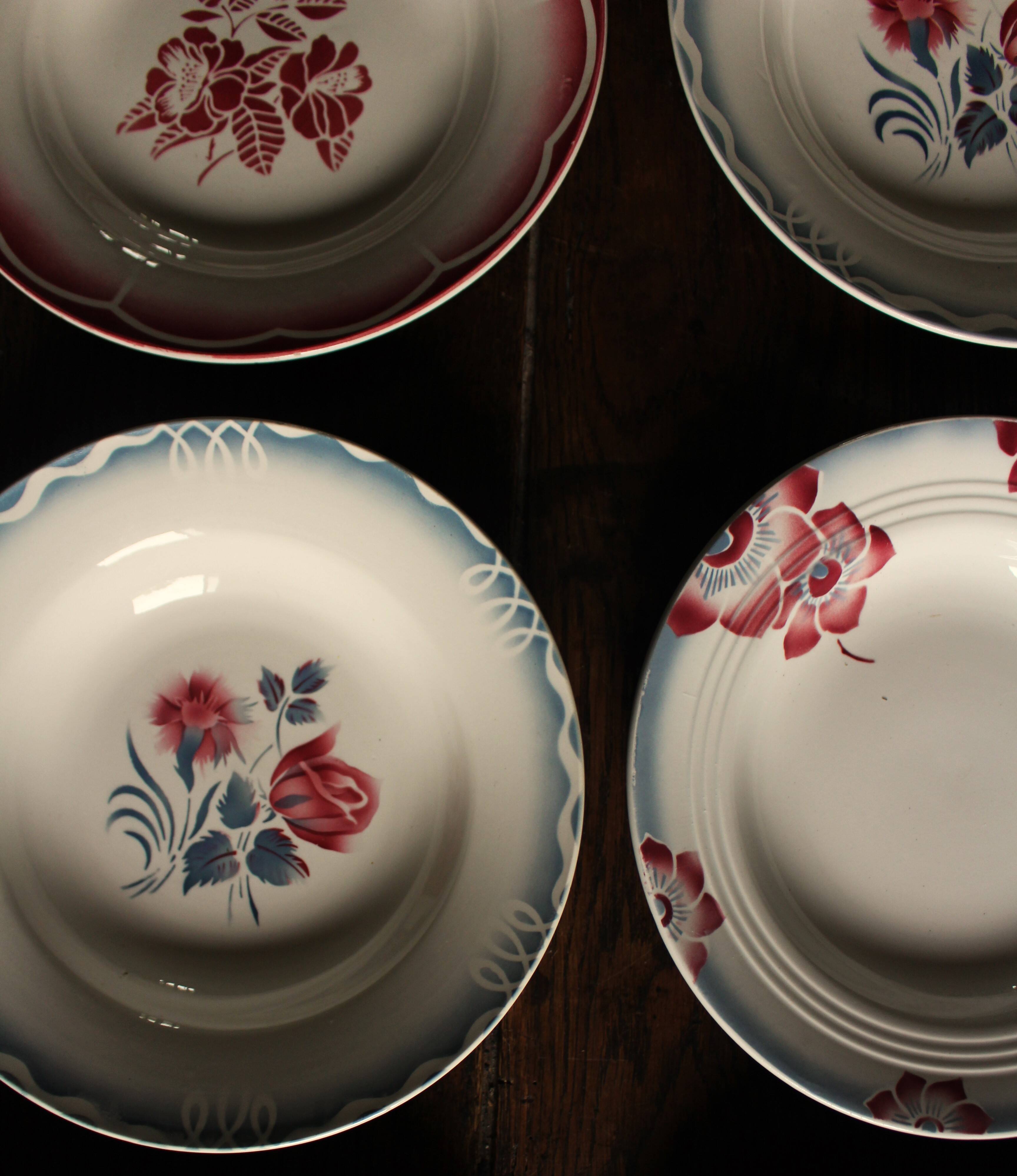 6 mismatched soup plates Marsac Marinette Digoin Badonviller