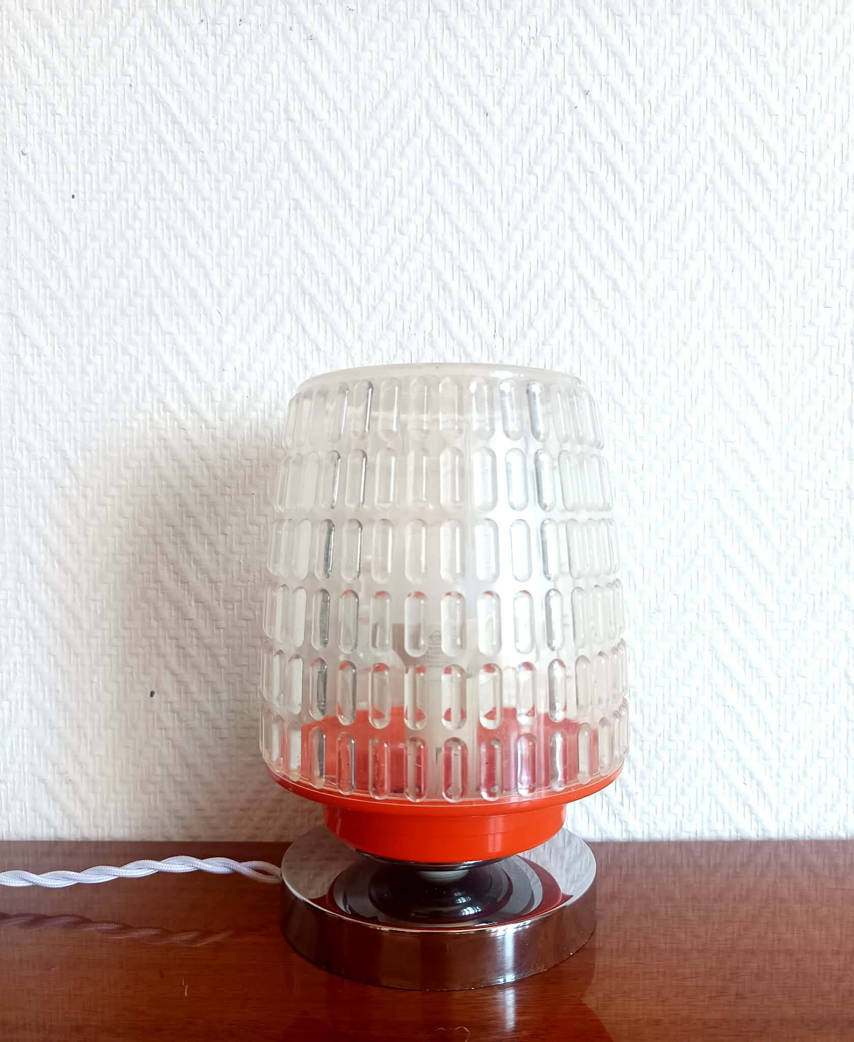 Lampe à poser space age orange et chrome 1970