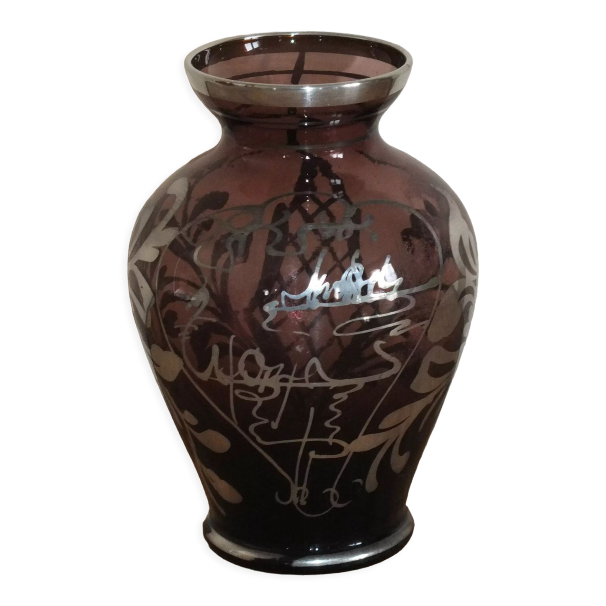 Small Holy Grail vase in purple crystal and silver inlays