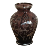 Vase Saint Graal en cristal mauve et incrustations d'argent