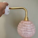 Vintage angled globe wall light in pink Clichy glass