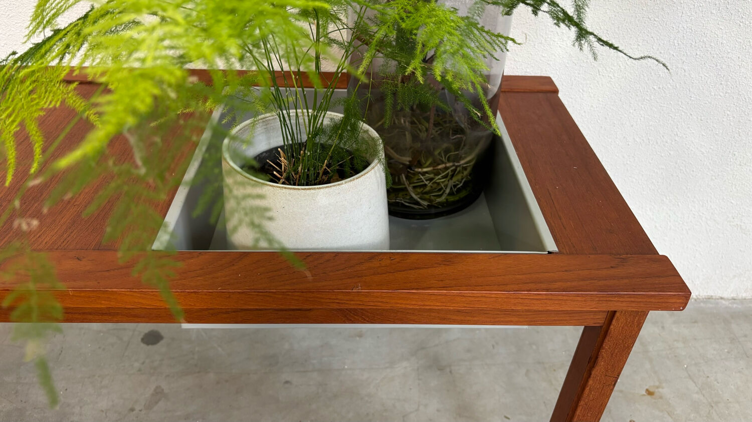 Vintage Danish bench with planter in teak
