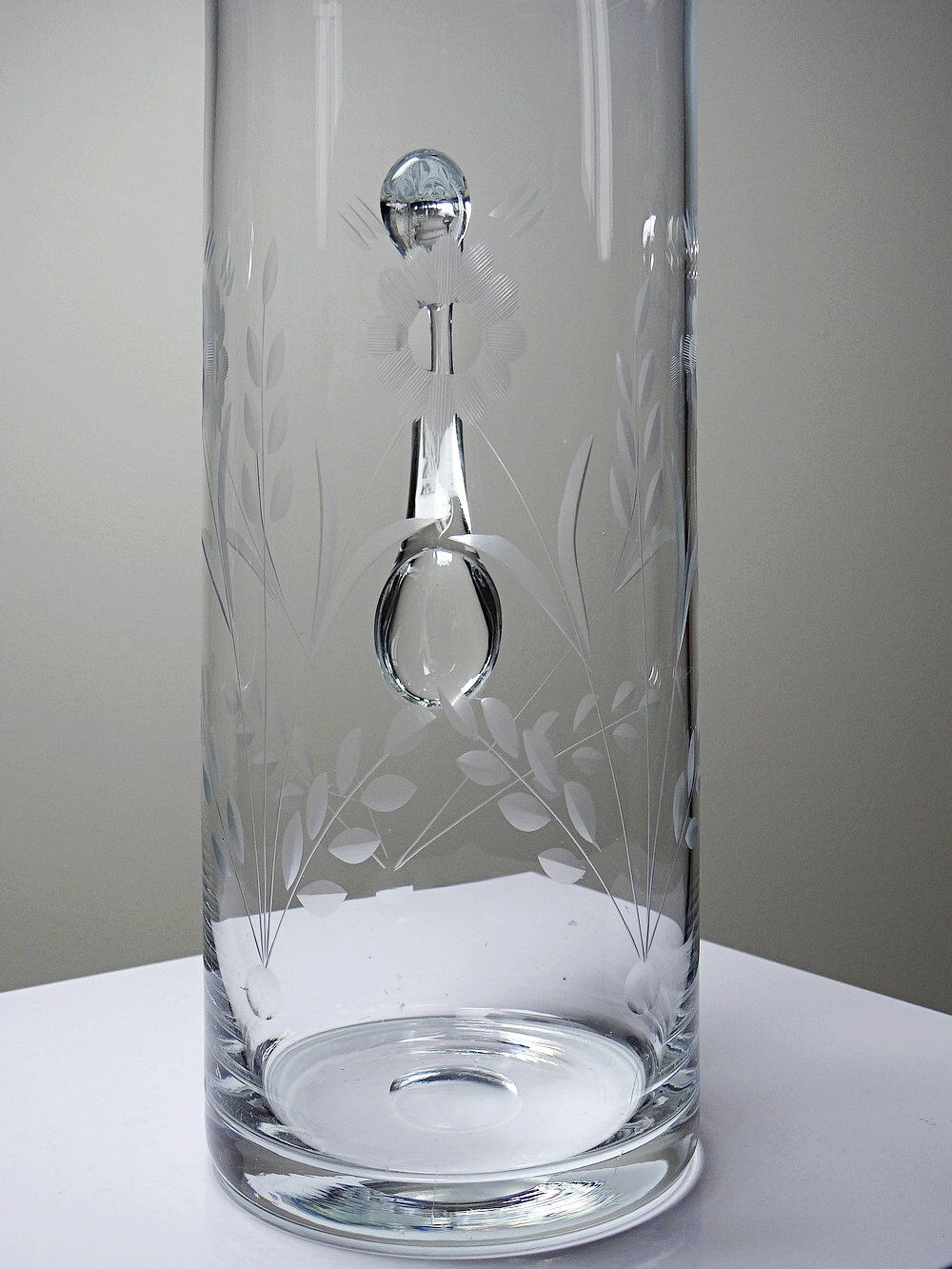 Old crystal/pulled glass pitcher engraved with floral decoration, Europe 1920-1930