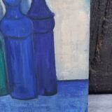 Still life on canvas bottles signed Majo Hilbey Poléo