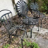 2 Francois Carre Sunburst garden chairs and 1 armchair with spring, 1930s