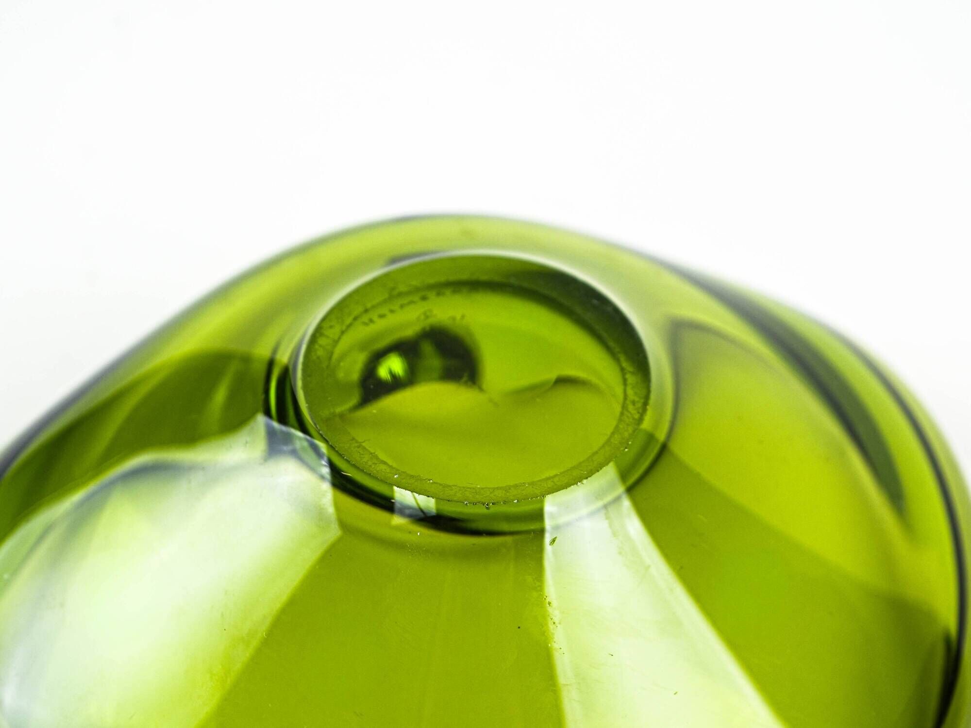 Holmegaard glass platter in olive green, organic form, Danish design, 1970s