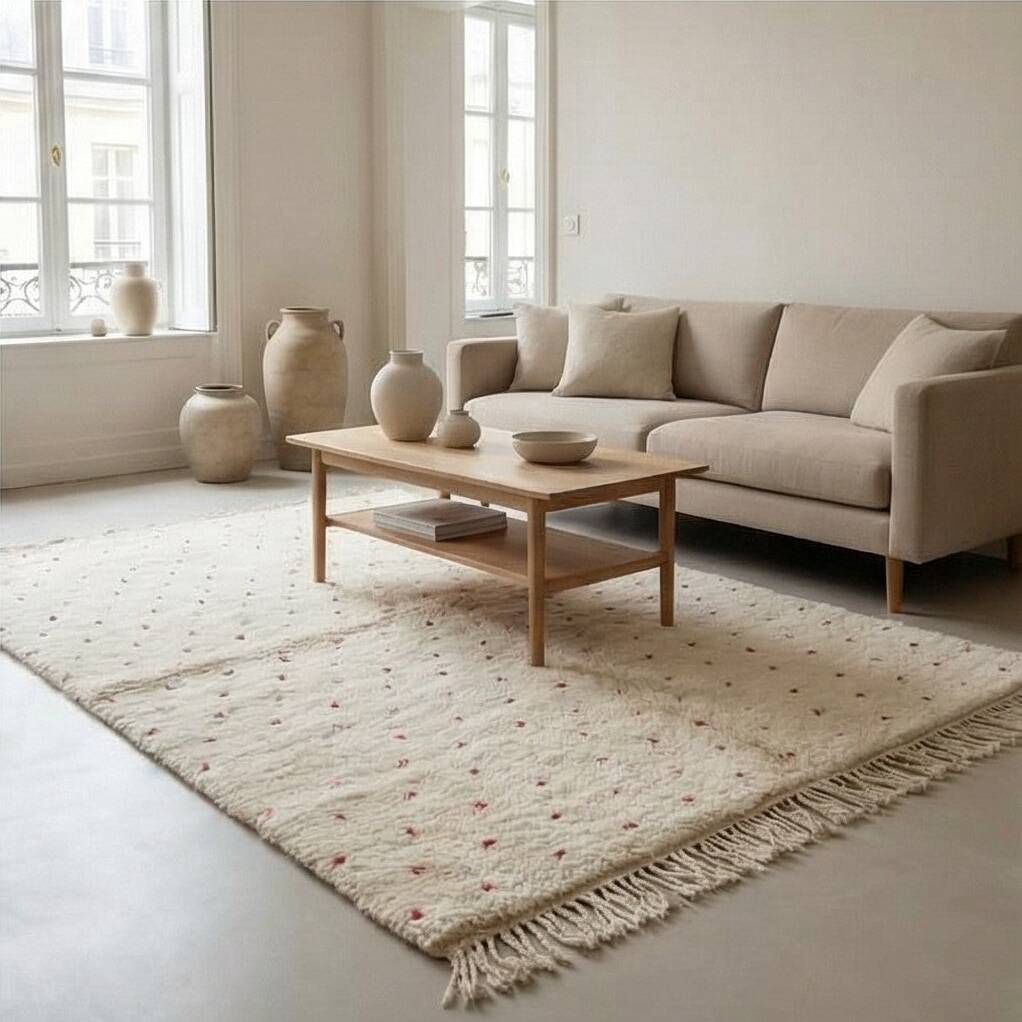 Sumptuous pink polka dot Berber rug 150x250 cm
