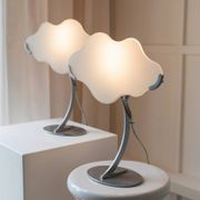 Pair of White Murano Glass Cloud Table Lamps with Chrome Stems, Italy 1980s