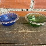 Pair of bol coupe fruit antique fostoria colony twisted green glass +