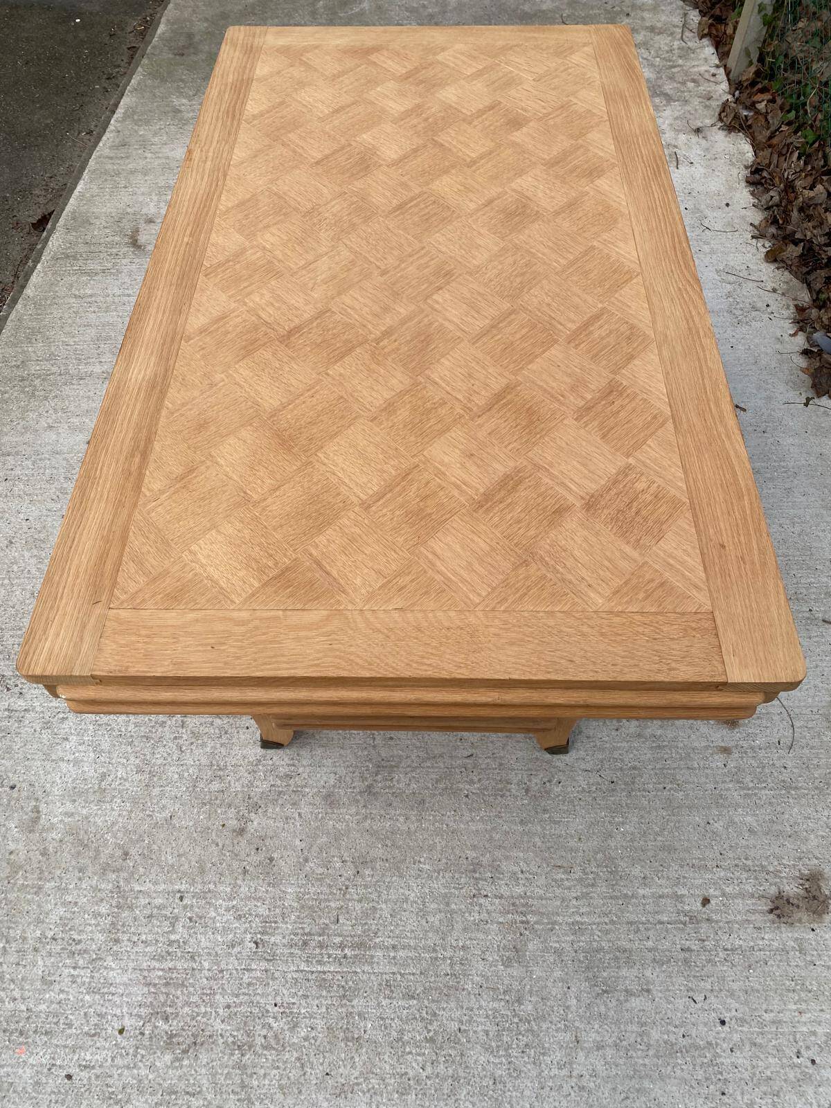 Art Deco extendable dining table renovated in raw oak and marquetry 220