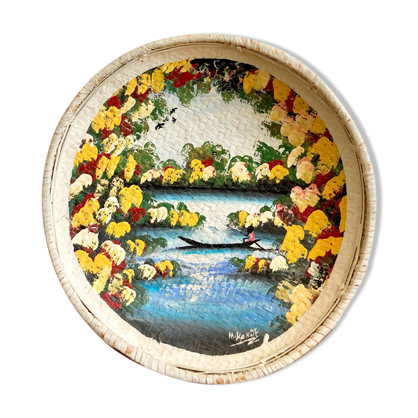 Painted tray basket for wall decoration