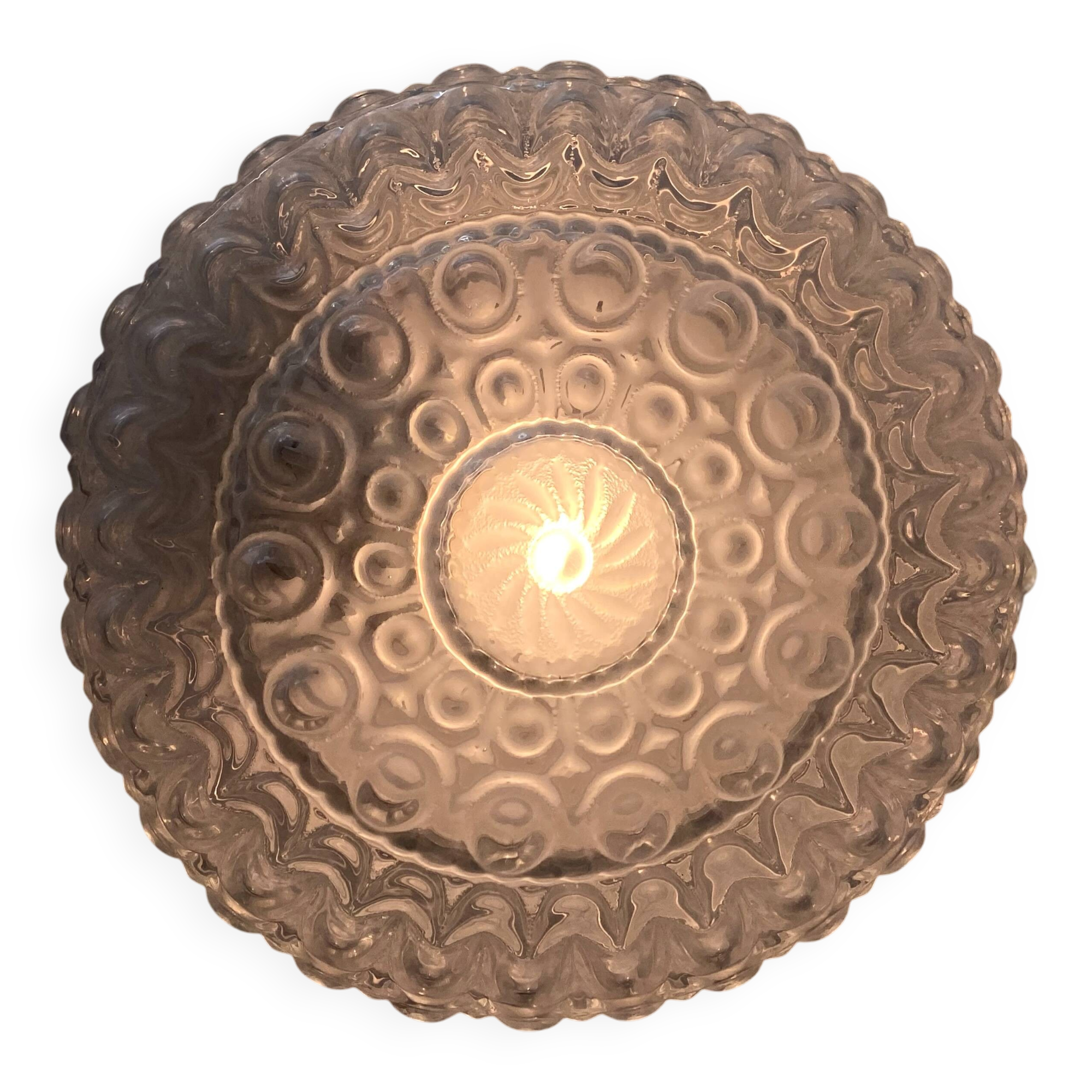 Round wall light ceiling light whitened glass porthole 1970 1980