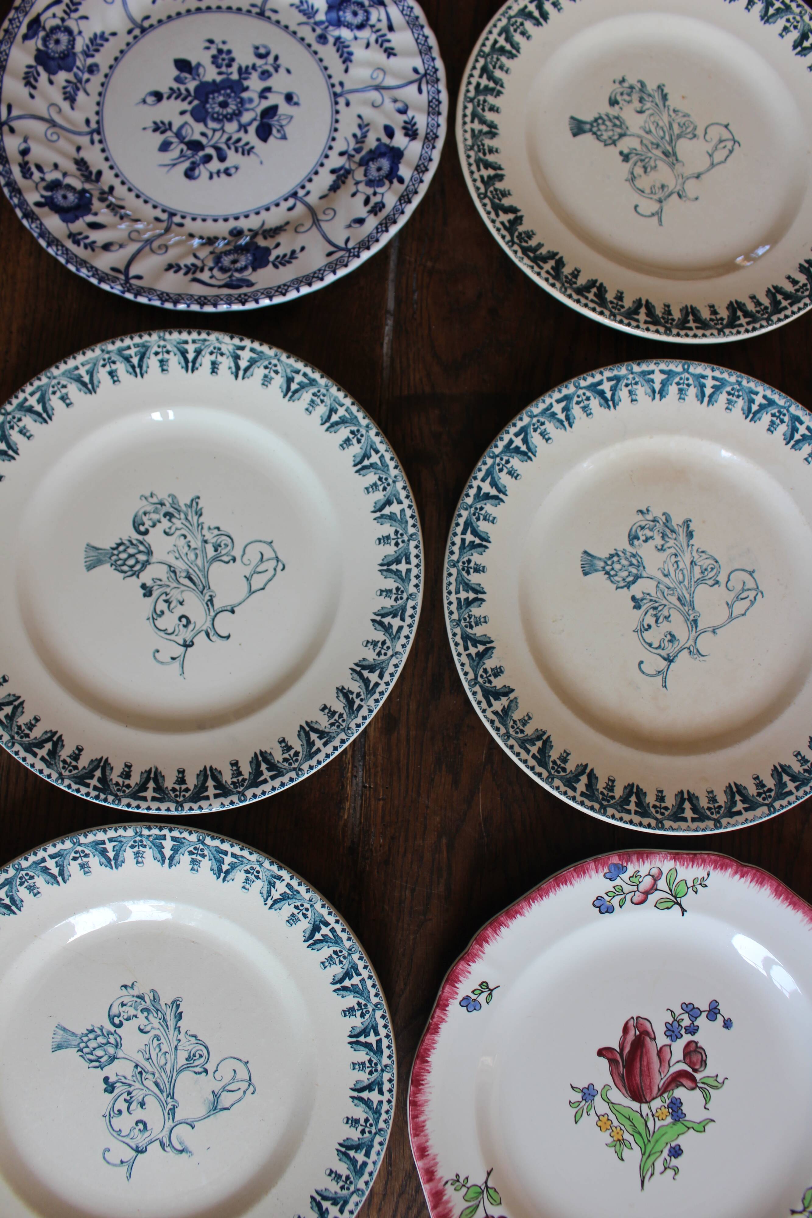 6 flat plates La Lorraine Salins Gien English Indies