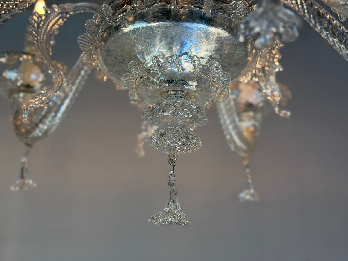 Venetian lustre in colourless Murano glass, circa 1950.