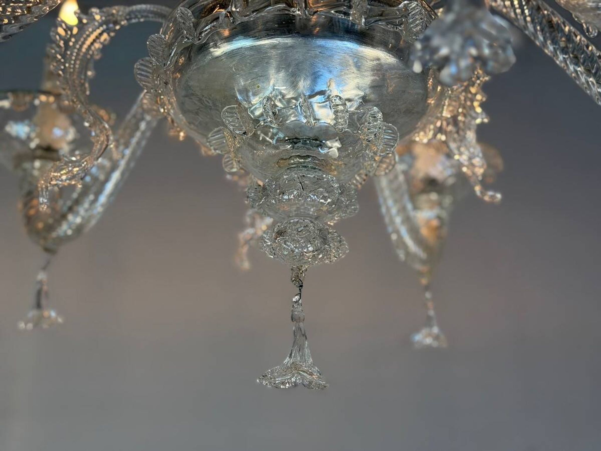 Venetian lustre in colourless Murano glass, circa 1950.
