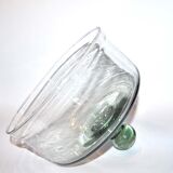 Cloche à fromage ancienne en verre soufflé vert - Globe vintage couvercle