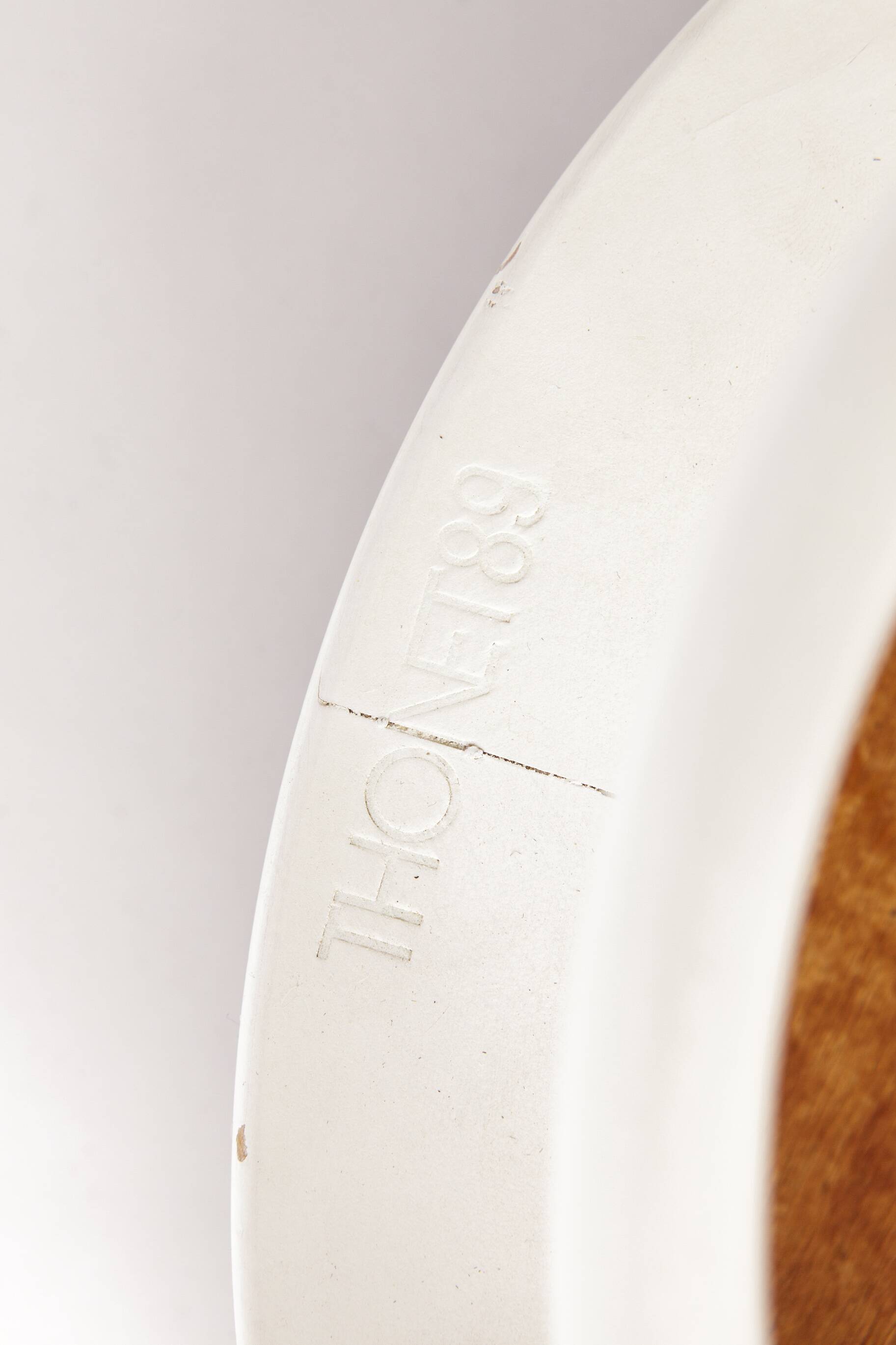 Vintage Thonet Stool – White Lacquered Wood & Brown Leather – 1990s–2000s