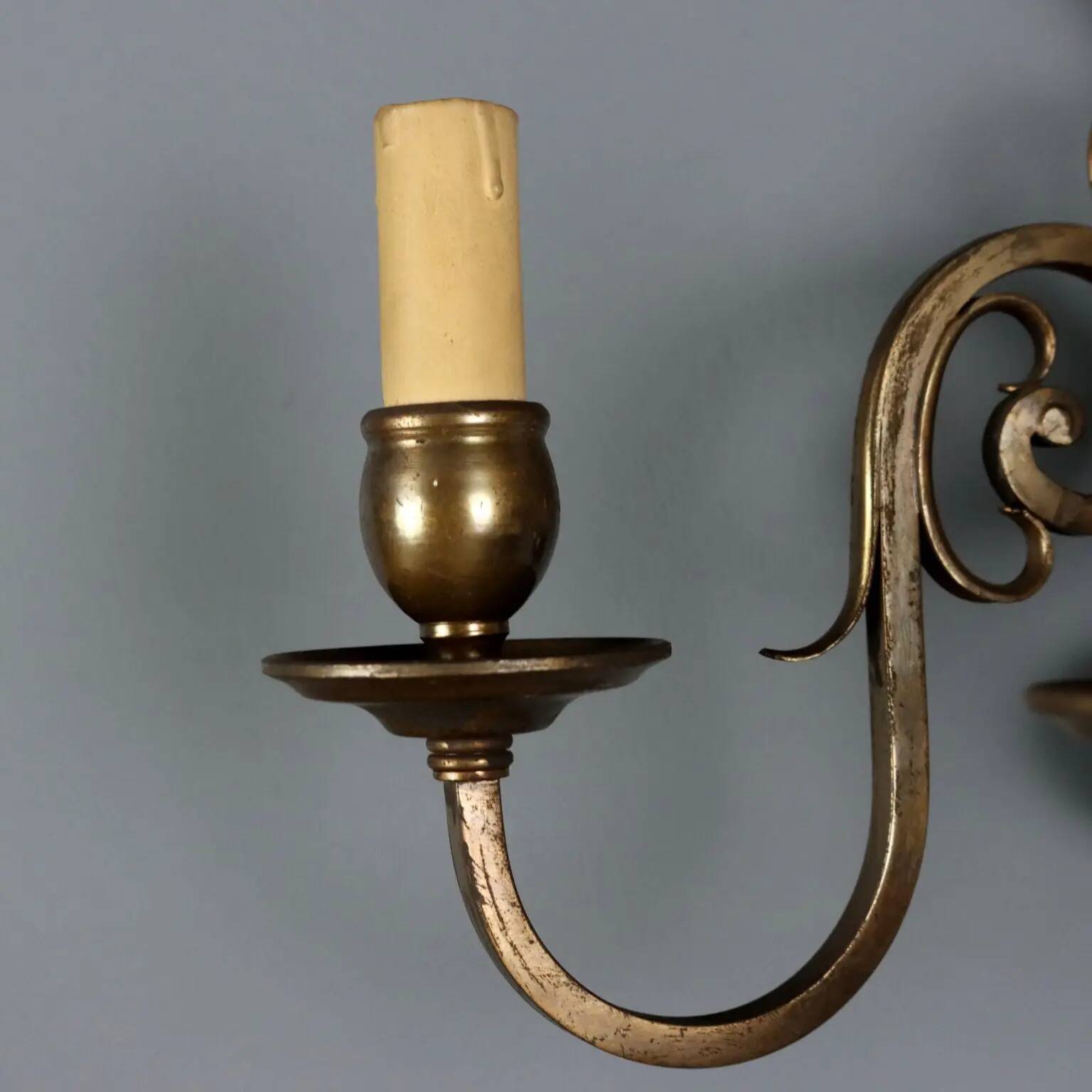 Antique bronze wall sconces with 3 lights, decorations from Italy, 20th century.