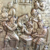 Décoration murale Plaque cuivre laiton repoussé début xxème scène taverne