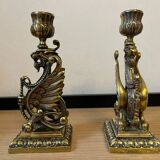 Paire de bougeoirs anciens chimères