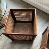 Caches-pots vintage en bois et cannage