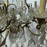 Lustre cage a seize lumières pampilles et coupelles de cristal xix siècle