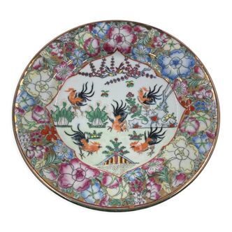 Asian decorative plate rooster and flowers pattern