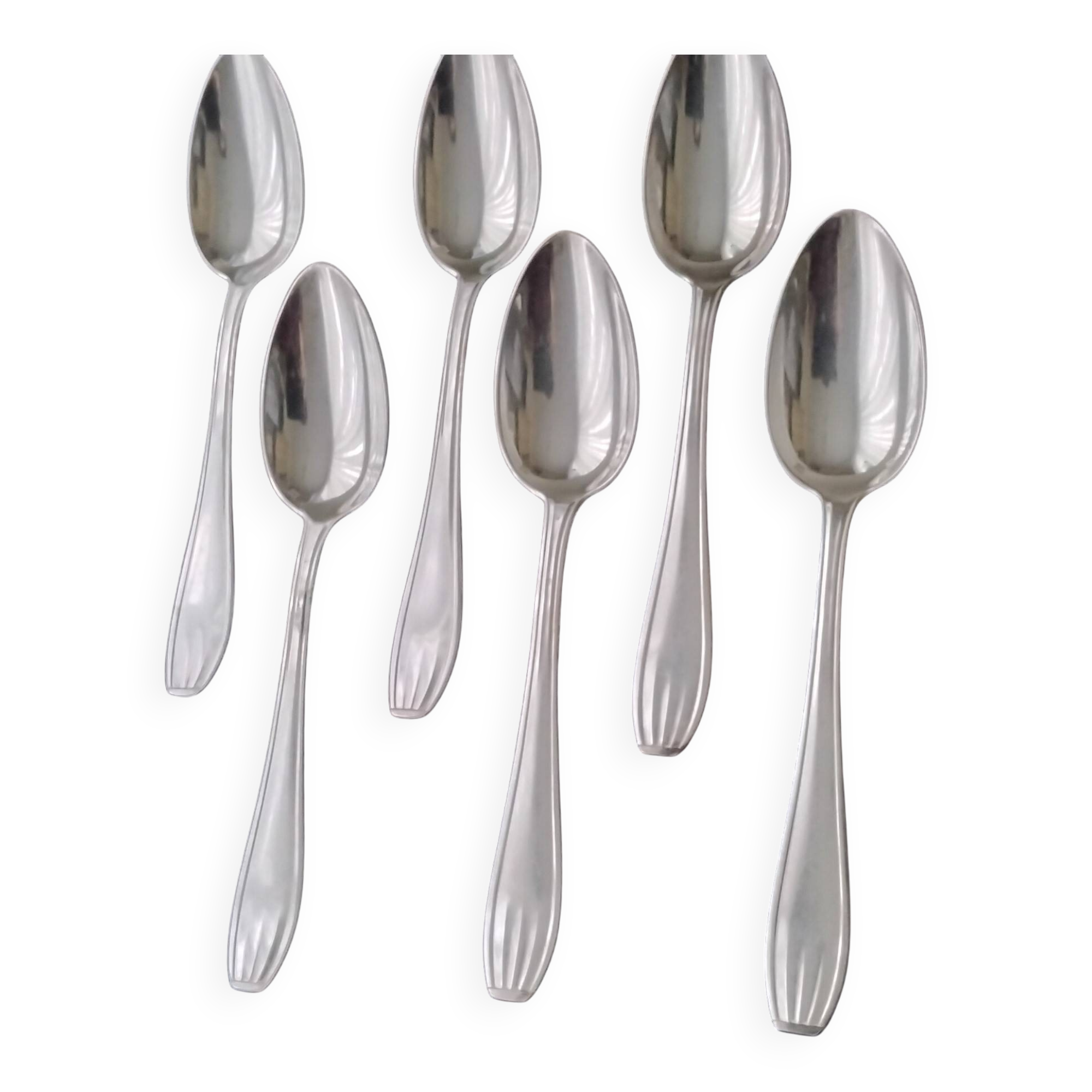 6 SFAM Chambly pattern silver-plated soup spoons