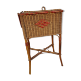 Old worker in wicker with red braiding 60s