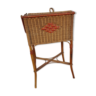 Old worker in wicker with red braiding 60s