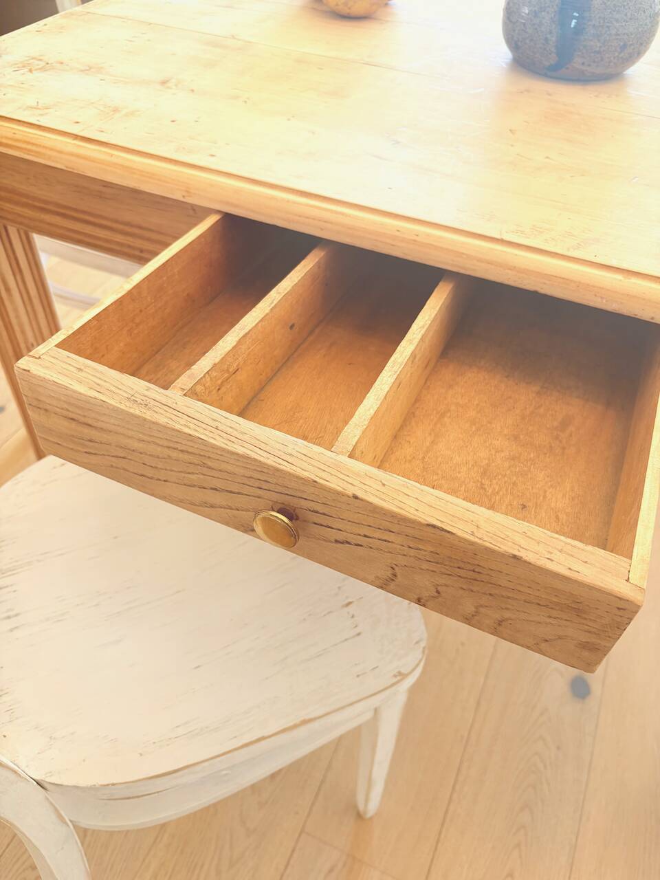 Art Deco sanded raw wood table
