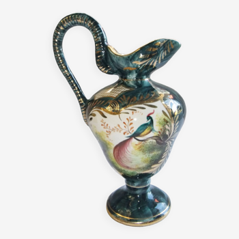 Ceramic ewer H Bequet Quaregnon bird of paradise decor pitcher jug