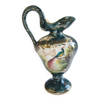 Ceramic ewer H Bequet Quaregnon bird of paradise decor pitcher jug