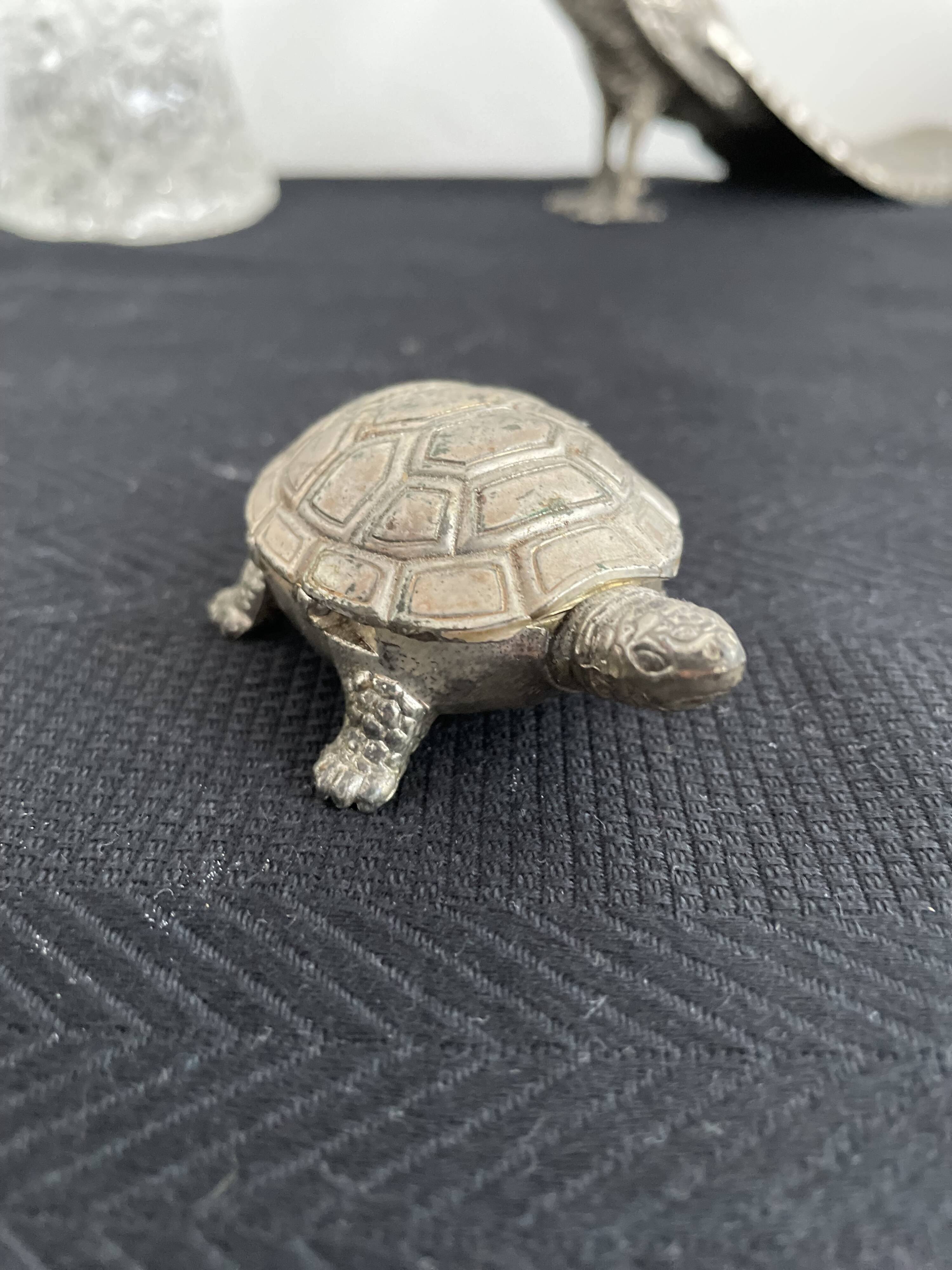 Ancient tortoise in silver metal
