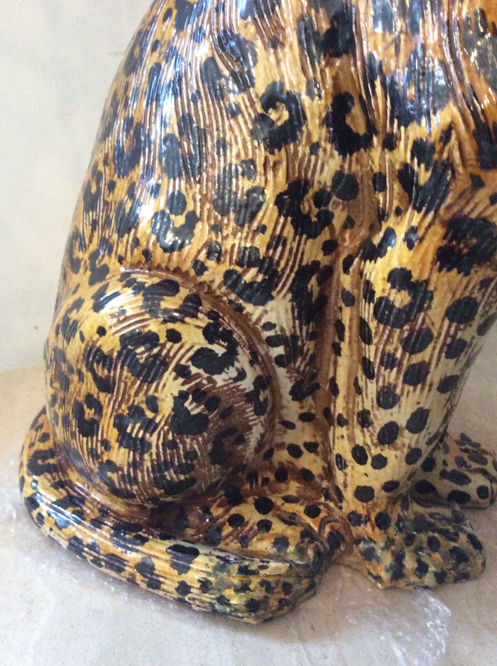 Enamelled terracotta leopard from the 60s Italy